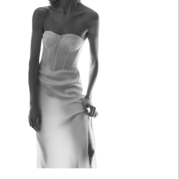 NEW ZARA RHINESTONE CORSET MIDI DRESS OYSTER WHITE | 1165/152 - Picture 4 of 15